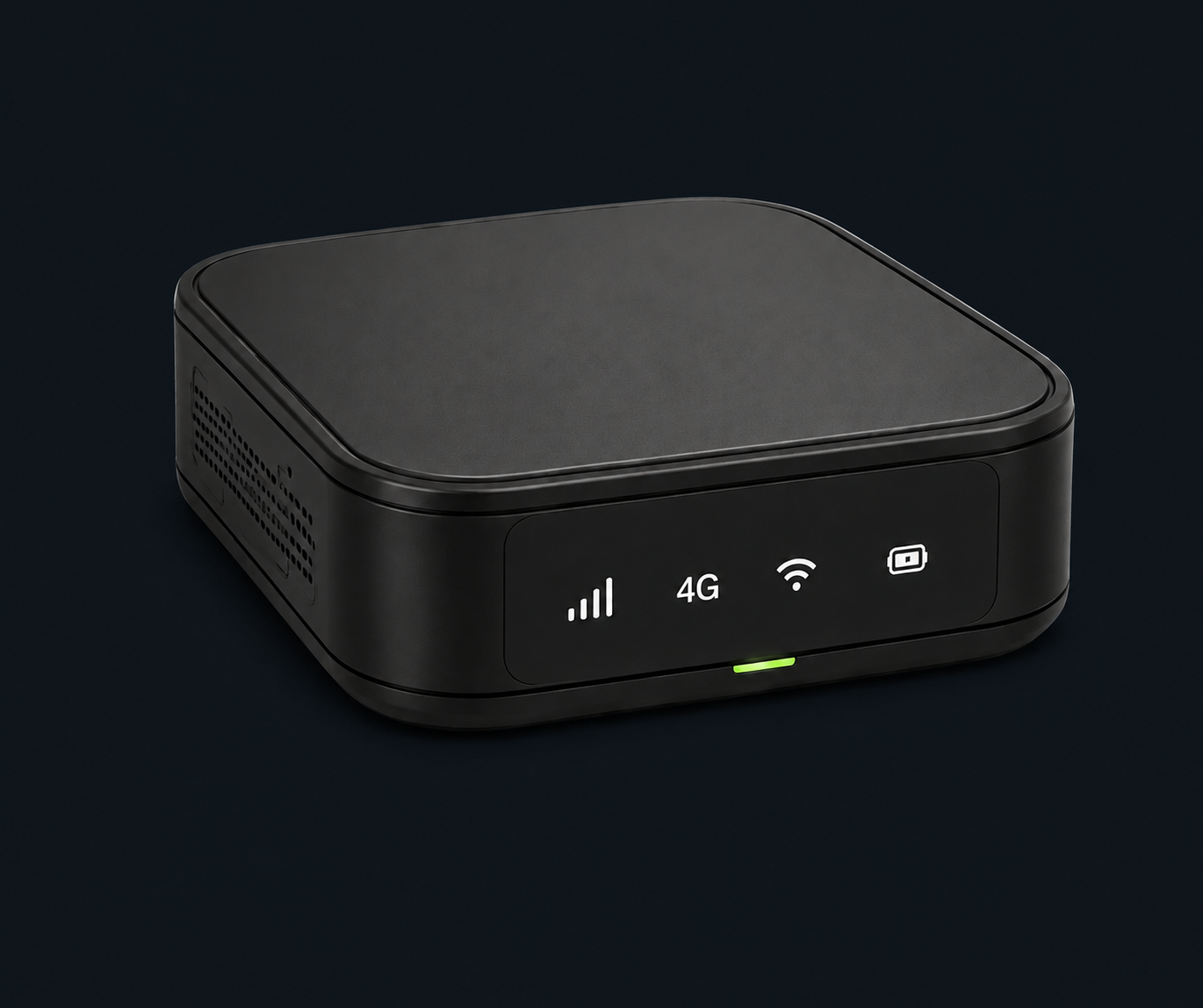 Ilustração de um modem preto com indicador 4G e luz verde